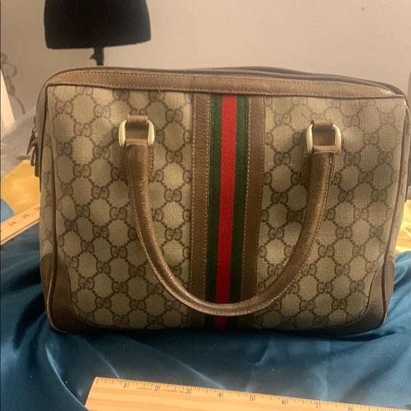 Vintage Gucci Brown and Green Women's Canvas Bag - Picture 10 of 16